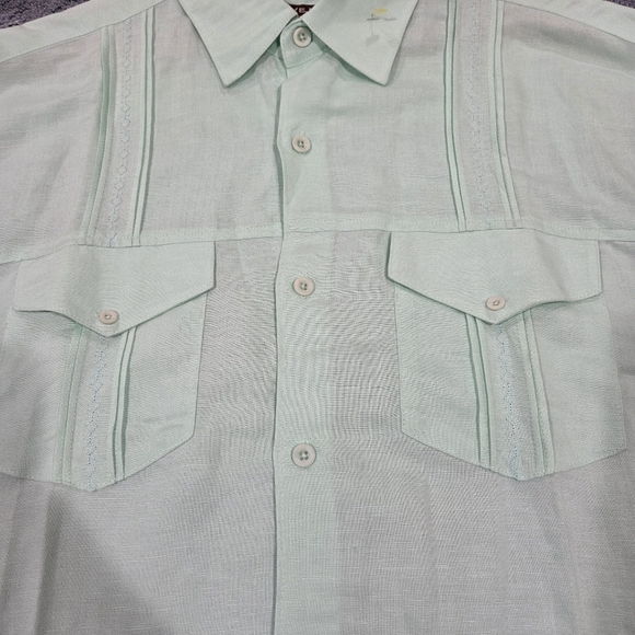 Cubavera Shirt Mens XL Green White Guayabera Embroidered Button Up Short Sleeven - Picture 15 of 17